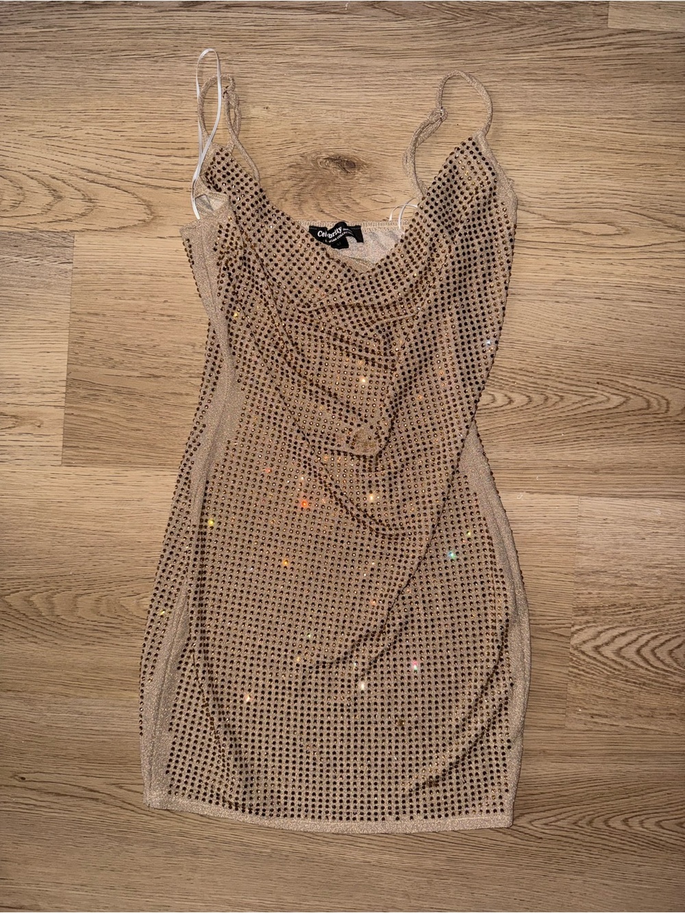 Beige rhinestone Slip Mini Dress